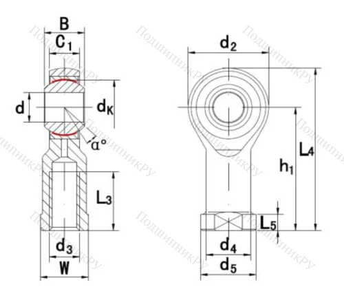 Шарнирная головка с внутренней левой резьбой GIKL 8 PW A в Магнитогорске