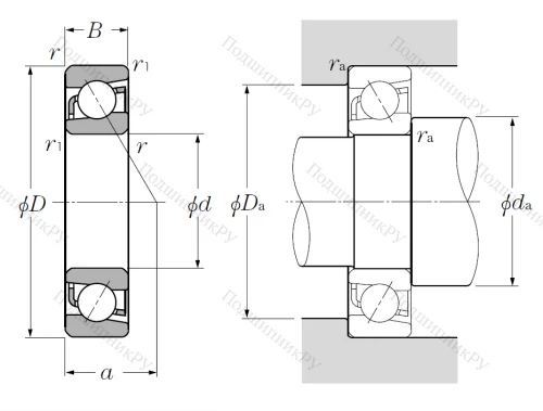 Однорядный шариковый подшипник 7206 B от производителя  NTN