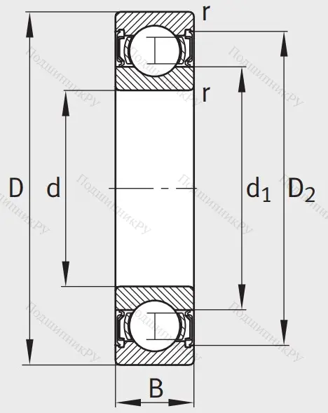 Однорядный шариковый подшипник 62307 A 2RSR