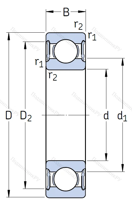 Однорядный шариковый подшипник 6208 2RS 1 K